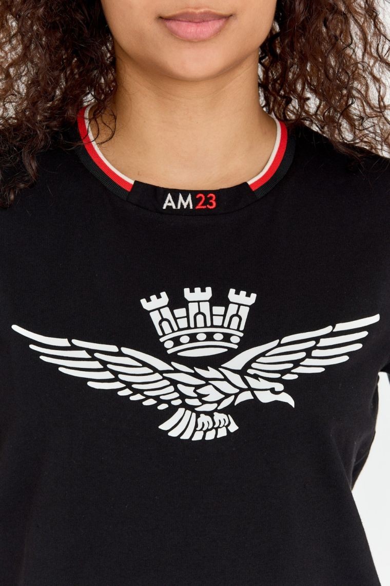 AERONAUTICA MILITARE Black loose fit women's eagle embossed t-shirt Comfort Fit