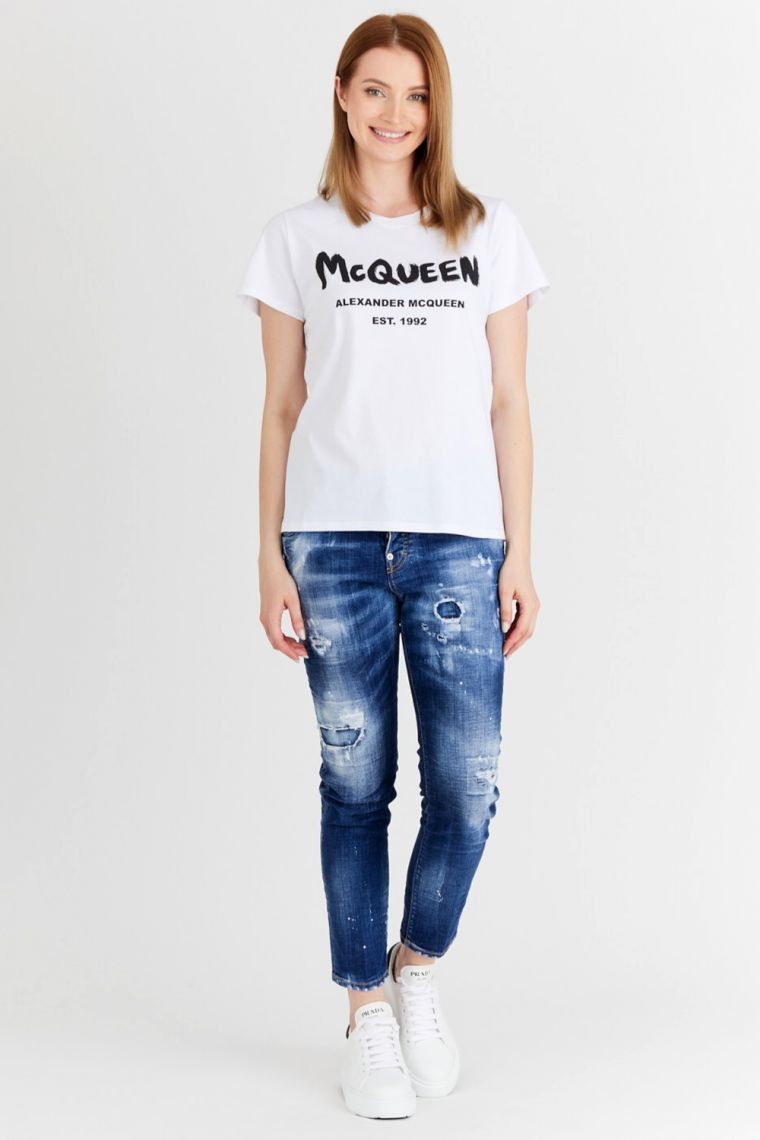 ALEXANDER MCQUEEN Biały t-shirt damski z logo