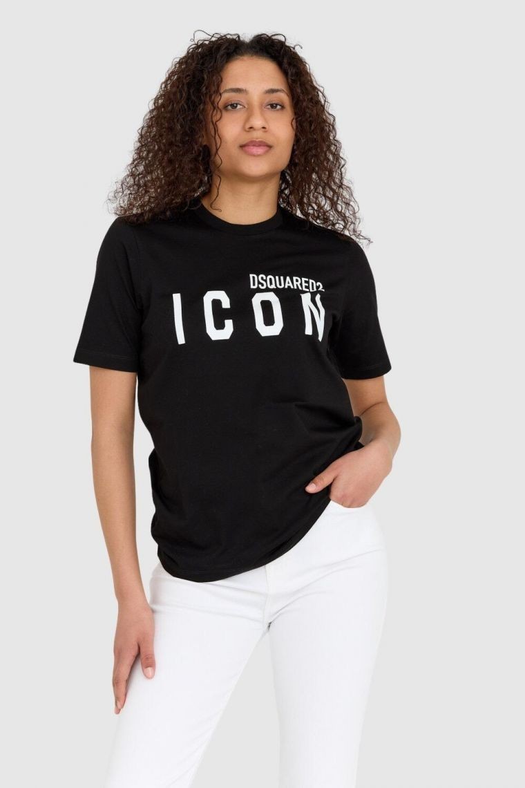 DSQUARED2 Czarny t-shirt damski z logo icon