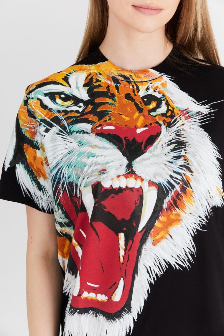 DSQUARED2 Czarny t-shirt damski z tygrysem
