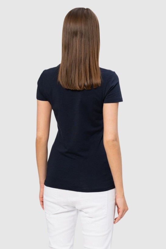 EMPORIO ARMANI Granatowy t-shirt z kryształkami