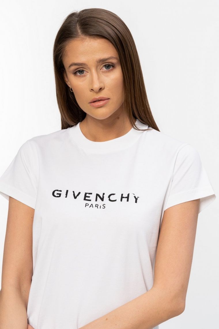 GIVENCHY Biały t-shirt damski z czarnym logo vintage