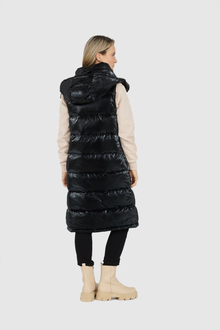 BLAUER Długi błyszczący bezrękawnik puchowy Erika