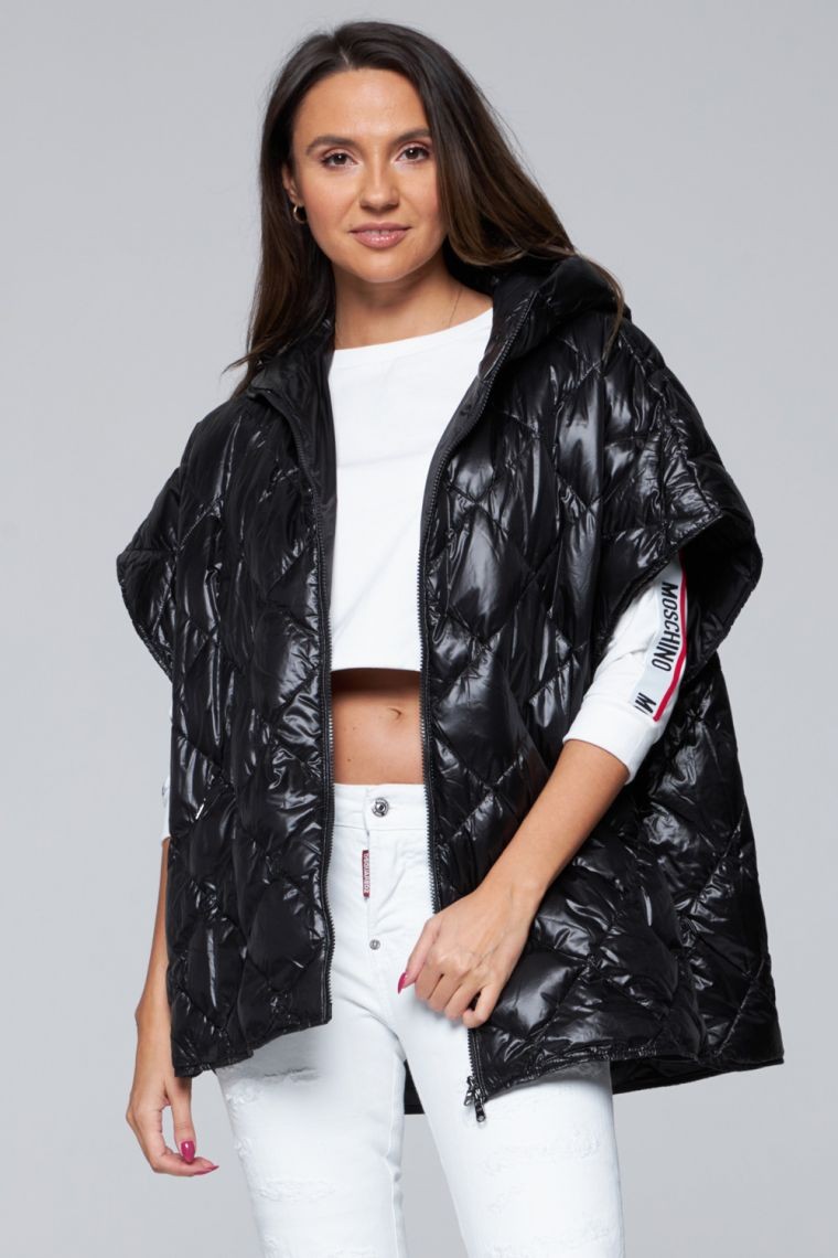 HETREGO Czarny puchowy bezrękawnik Ginger z kapturem