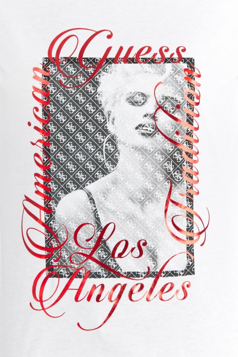 GUESS Biały t-shirt damski z nadrukiem