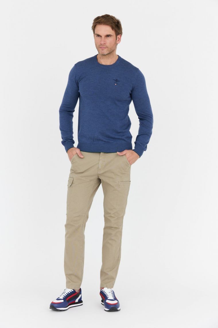 AERONAUTICA MILITARE Niebieski sweter męski z wełny merynosa