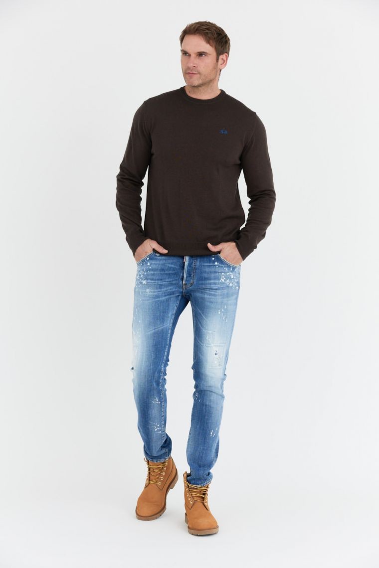 LA MARTINA Brown men's wool sweater