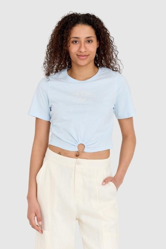 GUESS Blue women's cropped fit piercing t-shirt