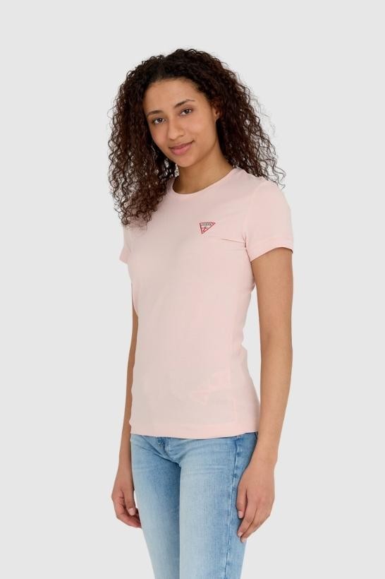 GUESS Różowy t-shirt damski slim fit z małym logo