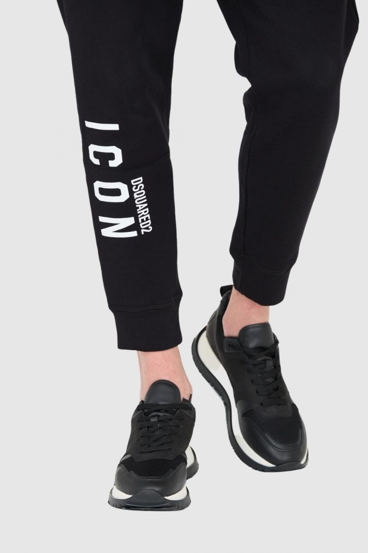 DSQUARED2 Czarne długie spodnie dresowe męskie z białym logo icon