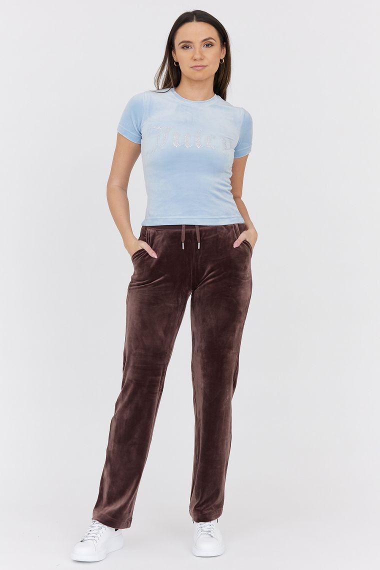 JUICY COUTURE Błękitny welurowy t-shirt z błyszczącym logo