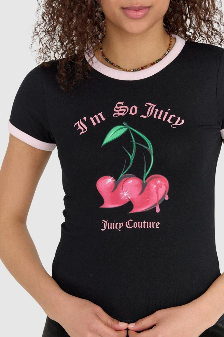 JUICY COUTURE Black women's t-shirt with cherries
