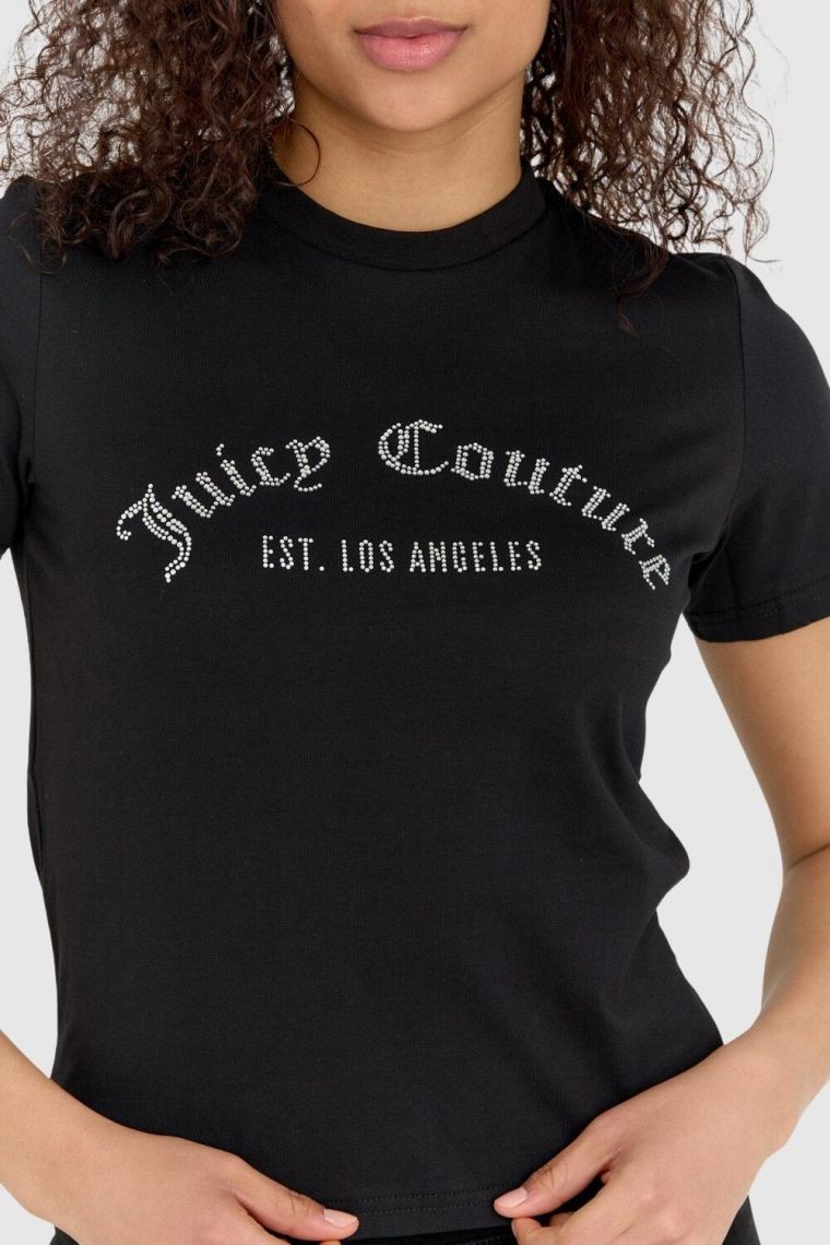 JUICY COUTURE Czarny t-shirt damski z diamentowym logo