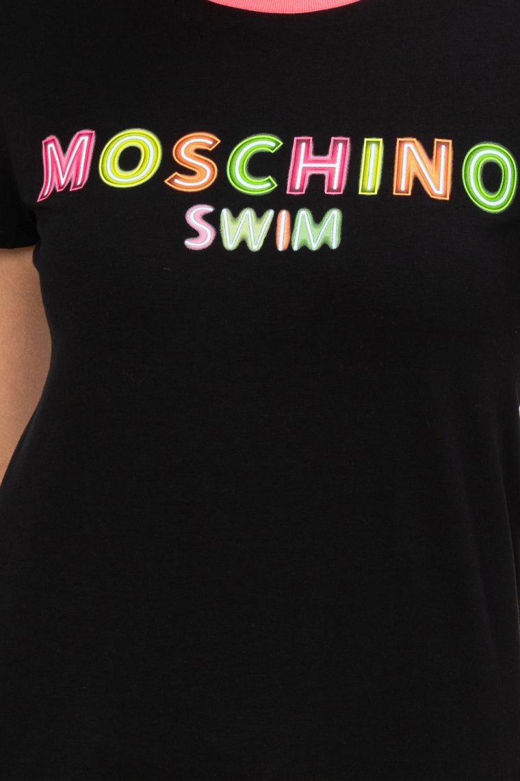 MOSCHINO Czarny t-shirt  z neonowym logo