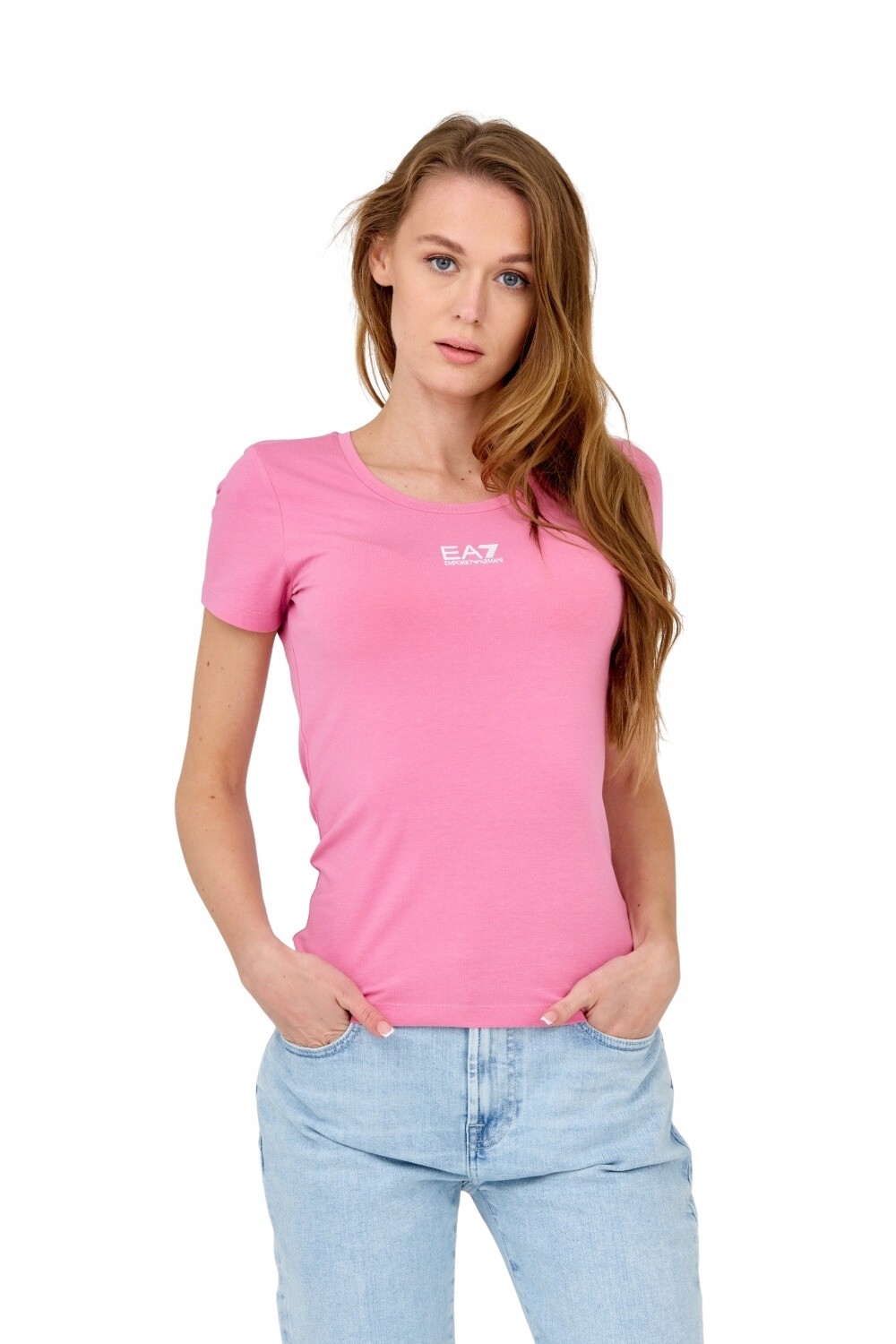 EA7 Damski t-shirt różowy z logo na środku