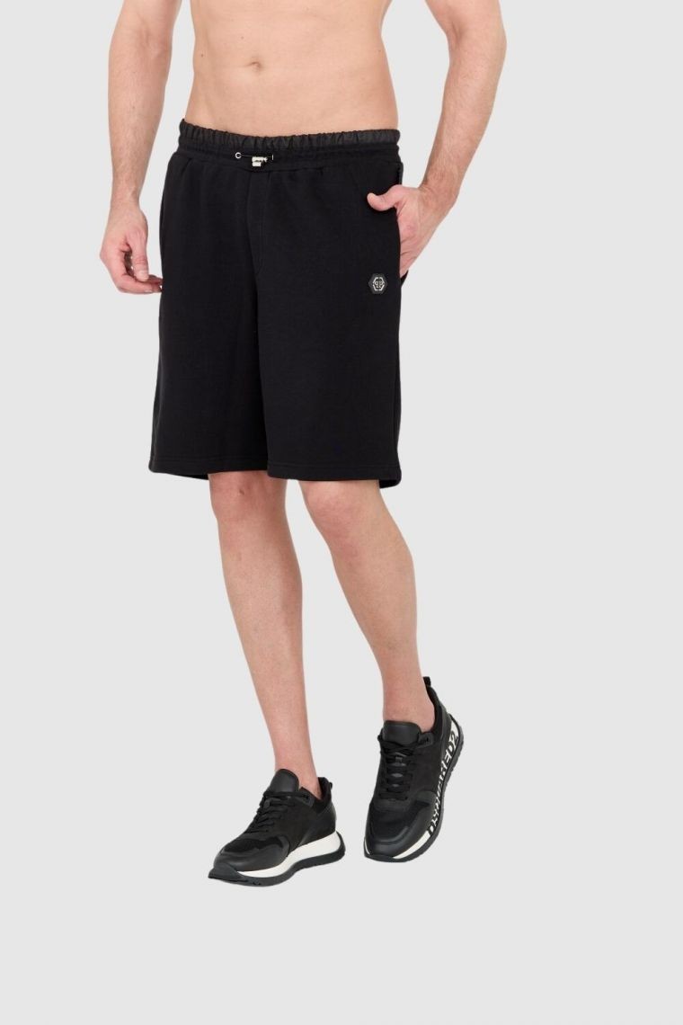 PHILIPP PLEIN Męskie czarne dresowe shorty hexagon