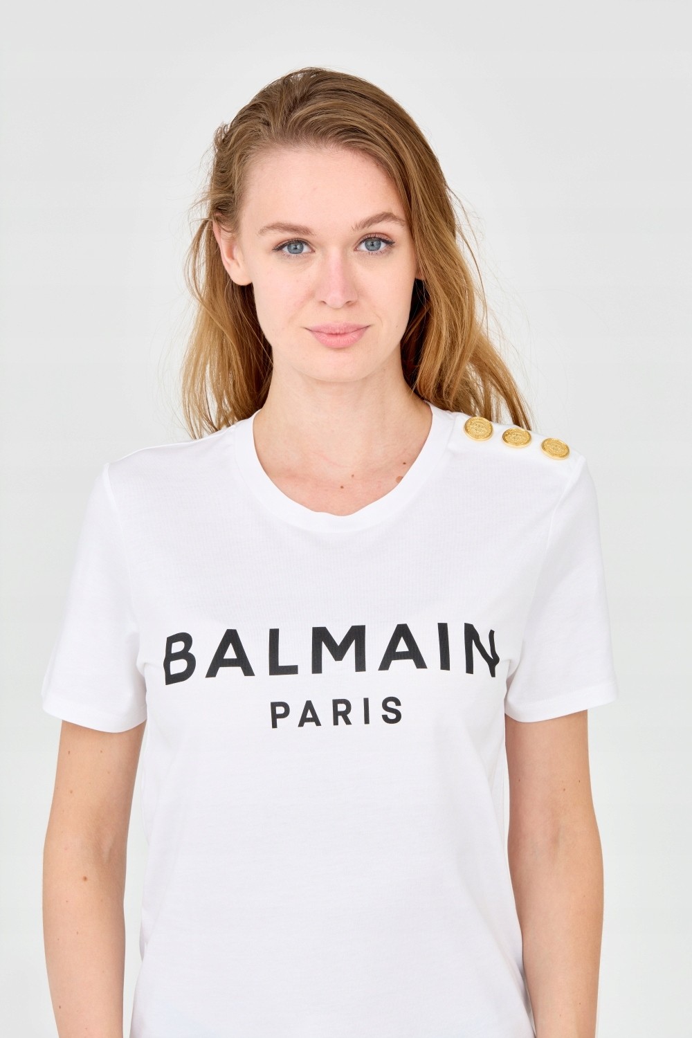 BALMAIN Biały damski t-shirt z guzikami