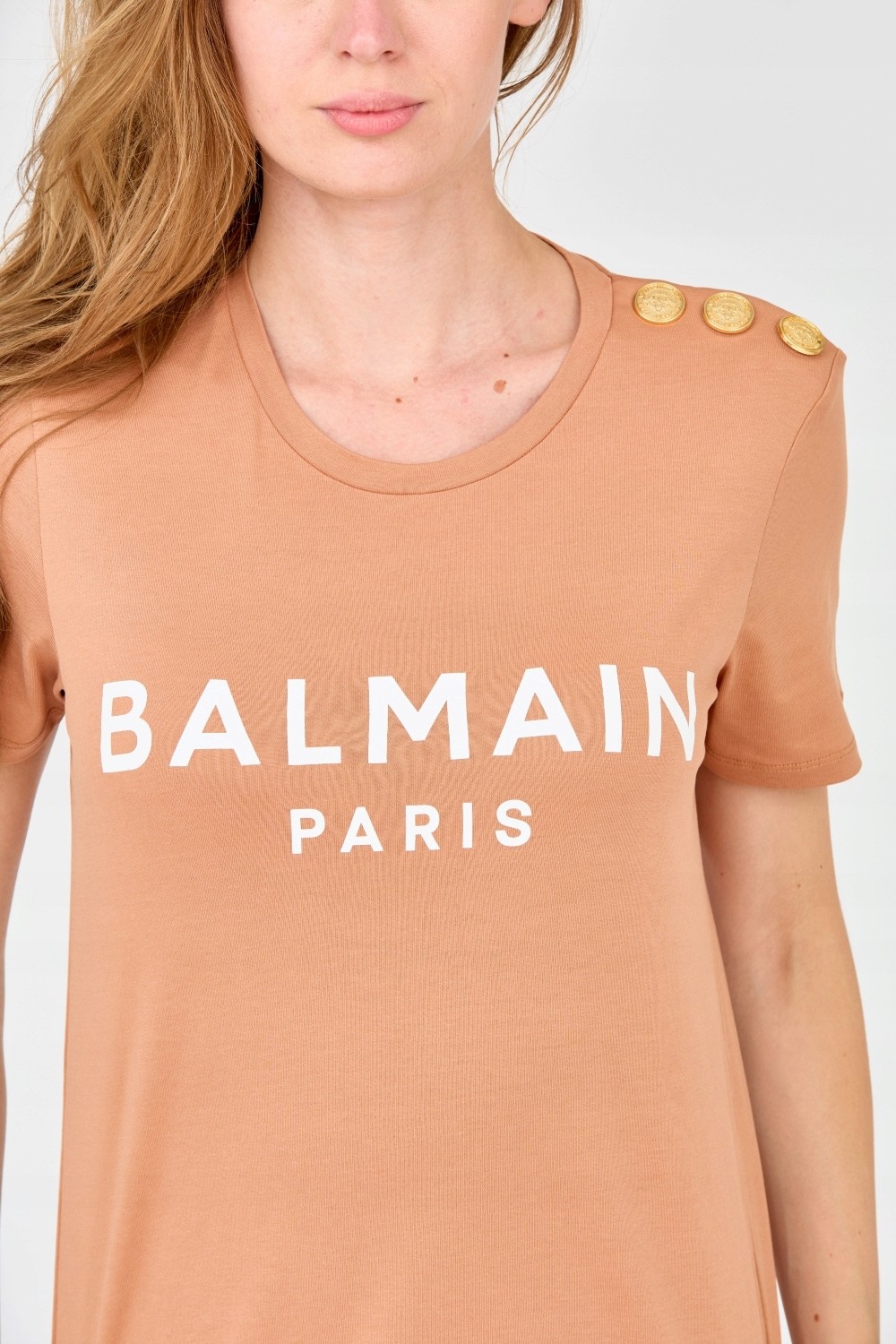 BALMAIN Brązowy damski t-shirt z guzikami