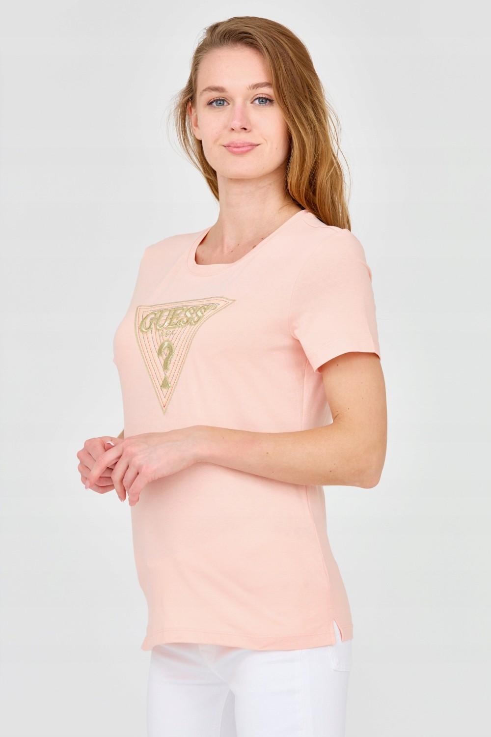 GUESS Damski t-shirt z dużym zdobionym logo
