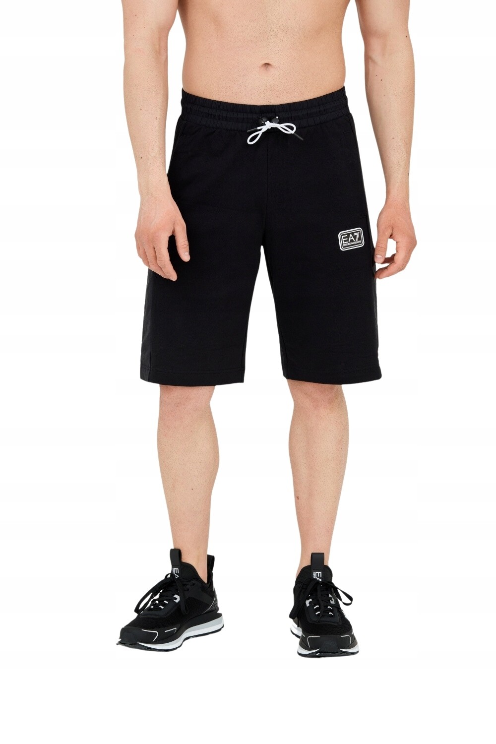 EA7 Męskie czarne shorty ze wstawkami