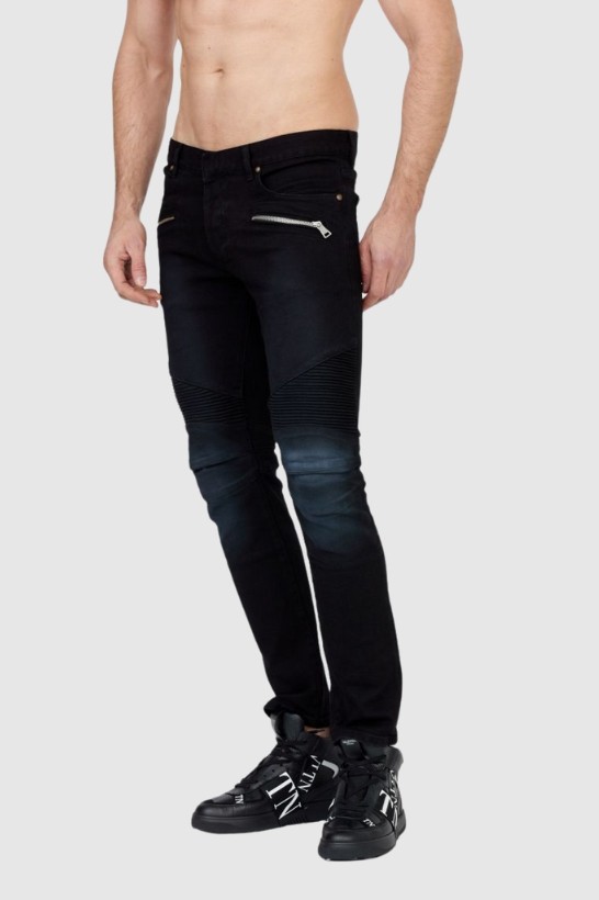 BALMAIN Czarne jeansy męskie z białym logo