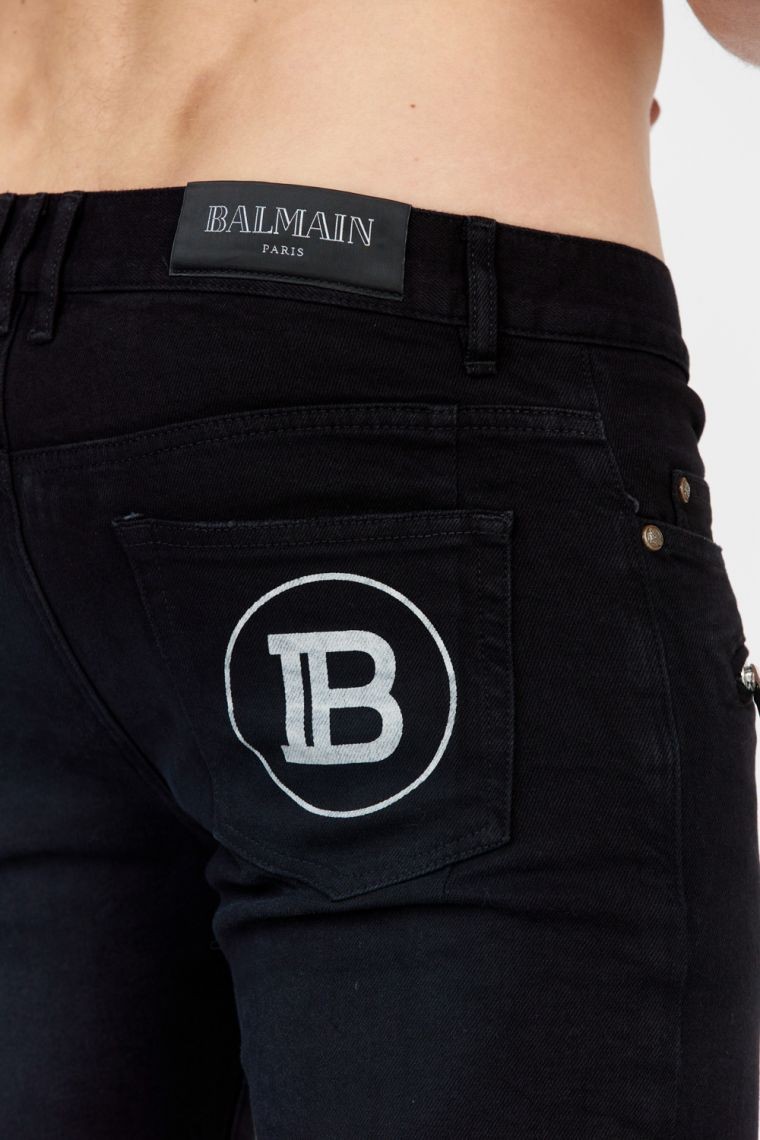BALMAIN Czarne jeansy męskie z białym logo