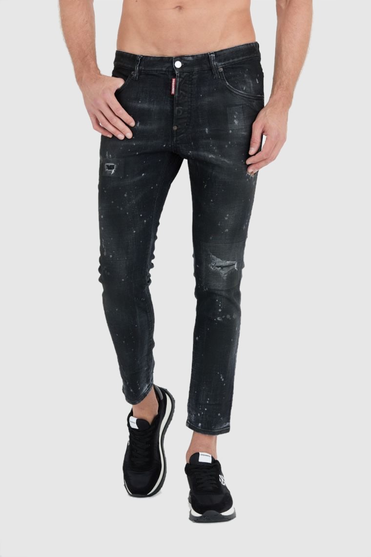 DSQUARED2 Czarne jeansy black ring studs wash skater jeans