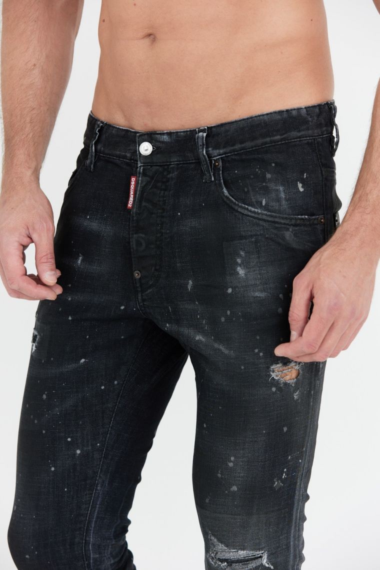 DSQUARED2 Czarne jeansy black ring studs wash skater jeans