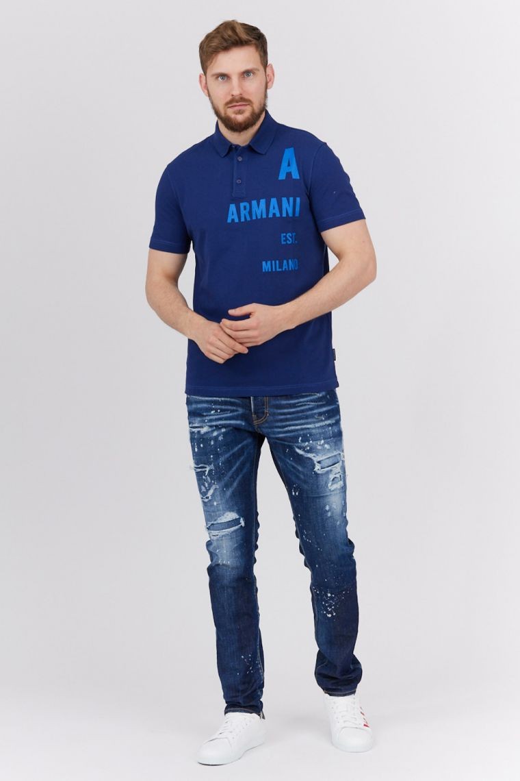 ARMANI EXCHANGE Поло з принтом темно-синє