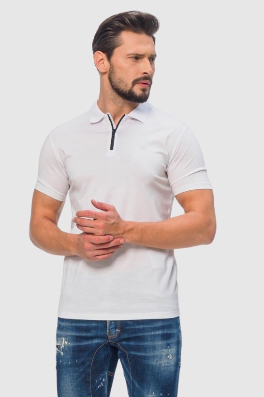 EMPORIO ARMANI White zip-up polo shirt