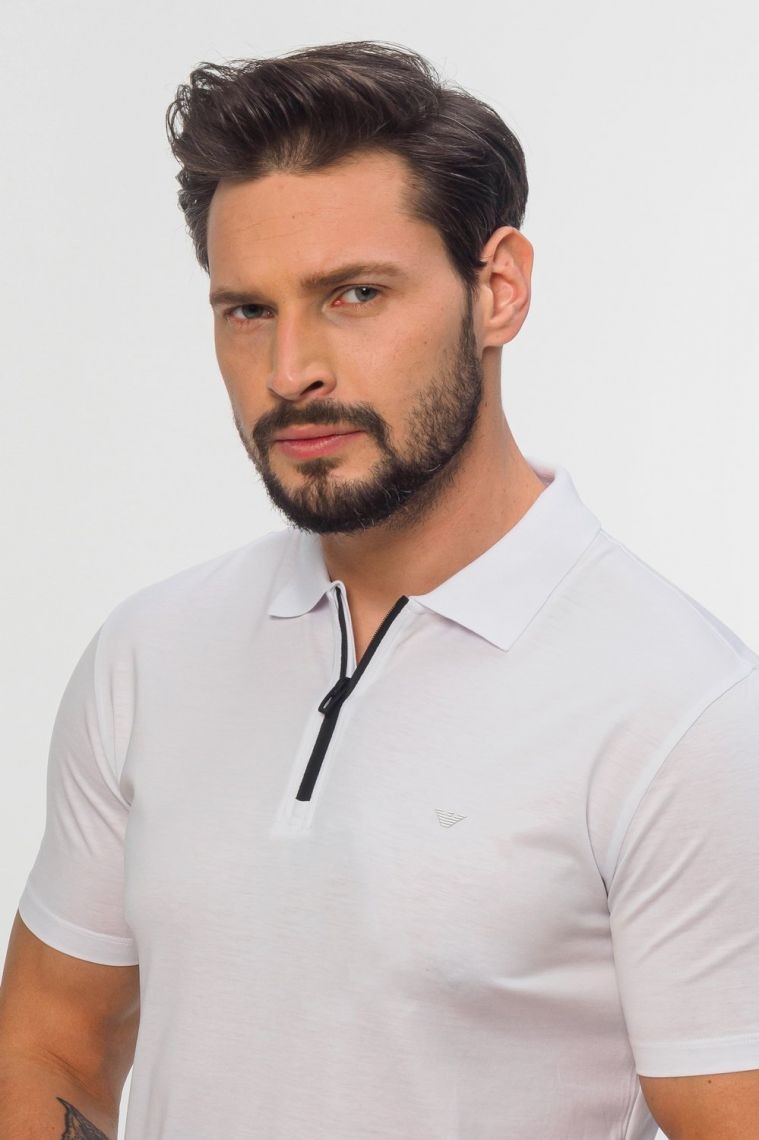 EMPORIO ARMANI White zip-up polo shirt