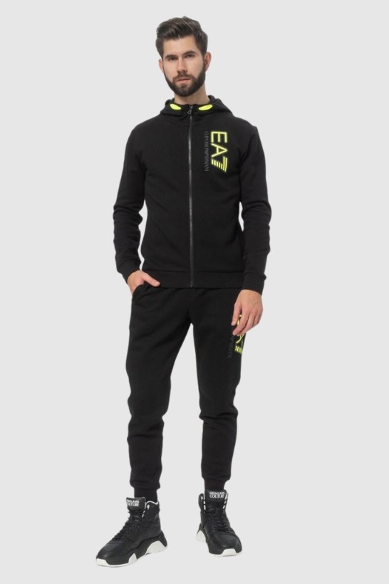 EA7 Czarny dres męski z neonowym logo