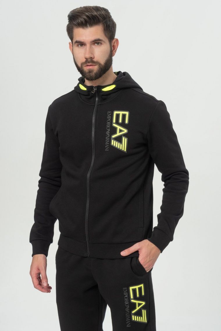 EA7 Czarny dres męski z neonowym logo