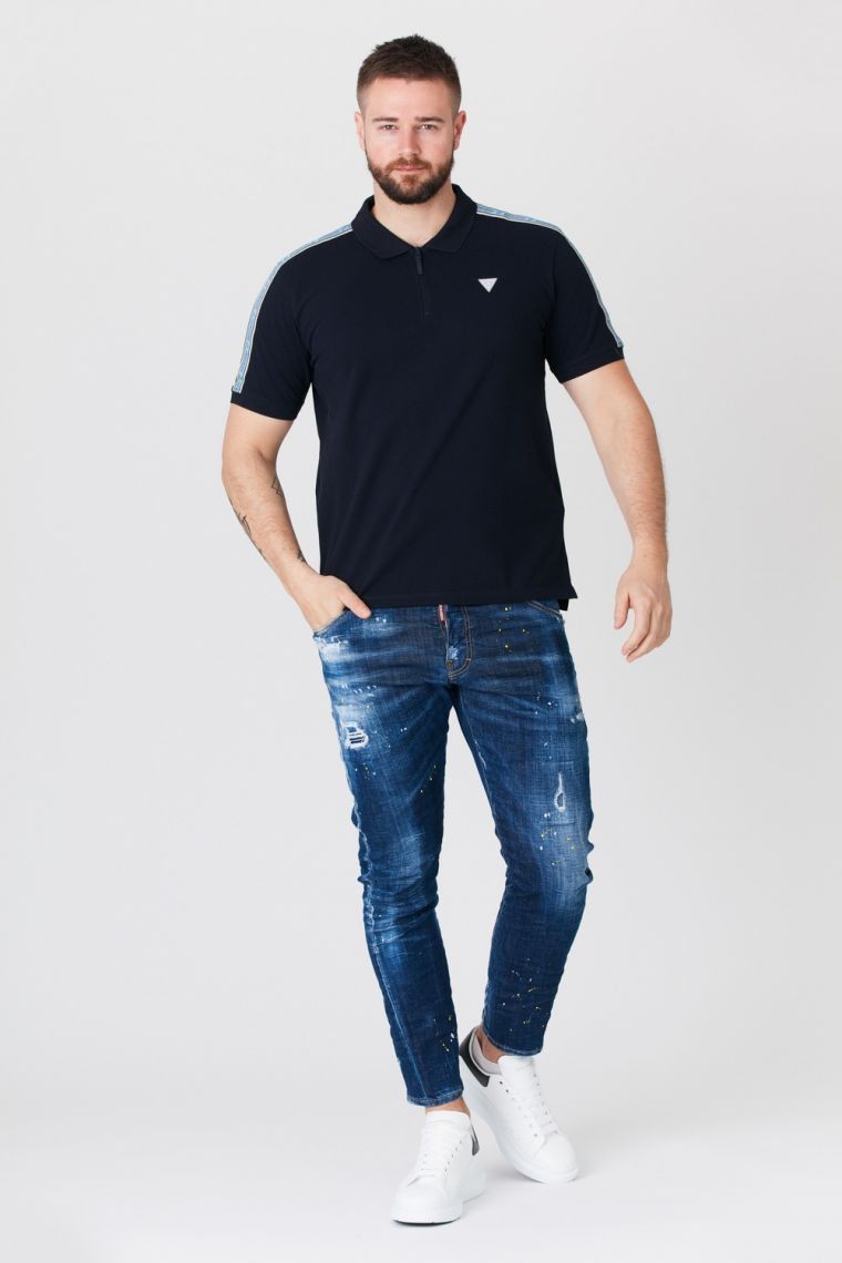 GUESS Navy blue polo shirt with stripes