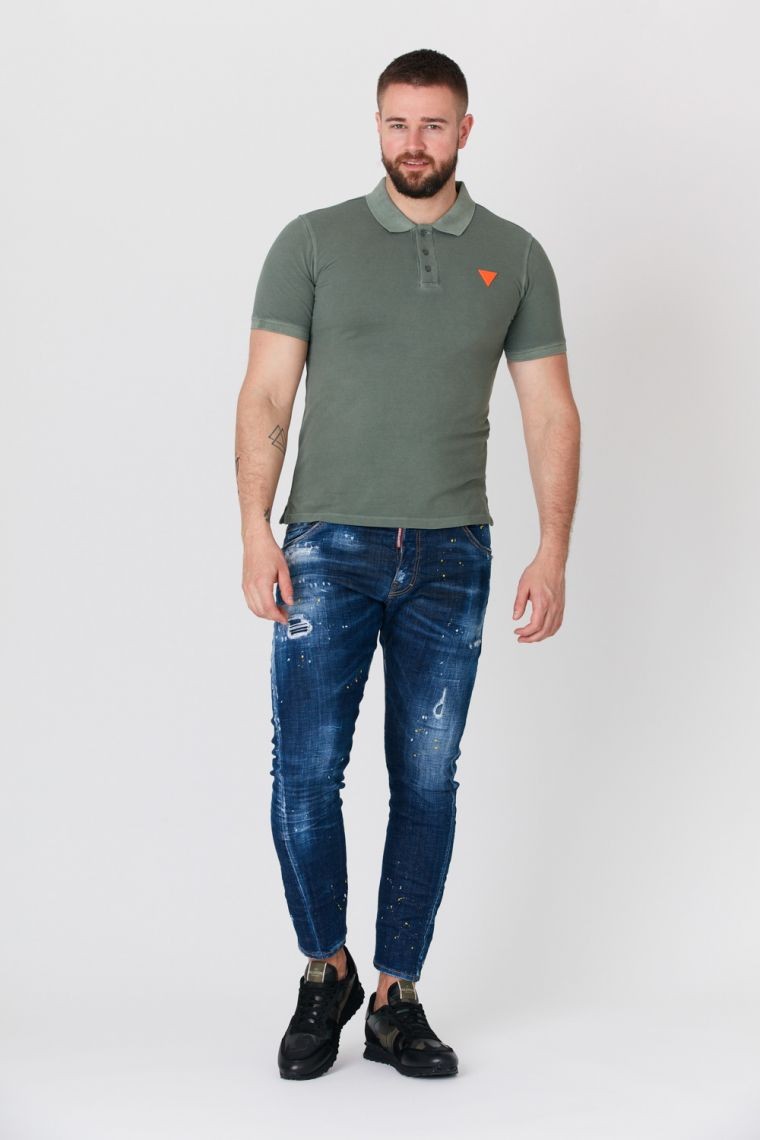 GUESS green polo shirt with orange logo