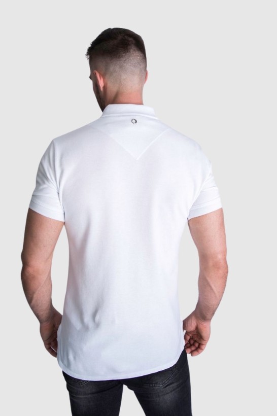 JUST CAVALLI Koszulka polo męska, biała złoto srebrne logo