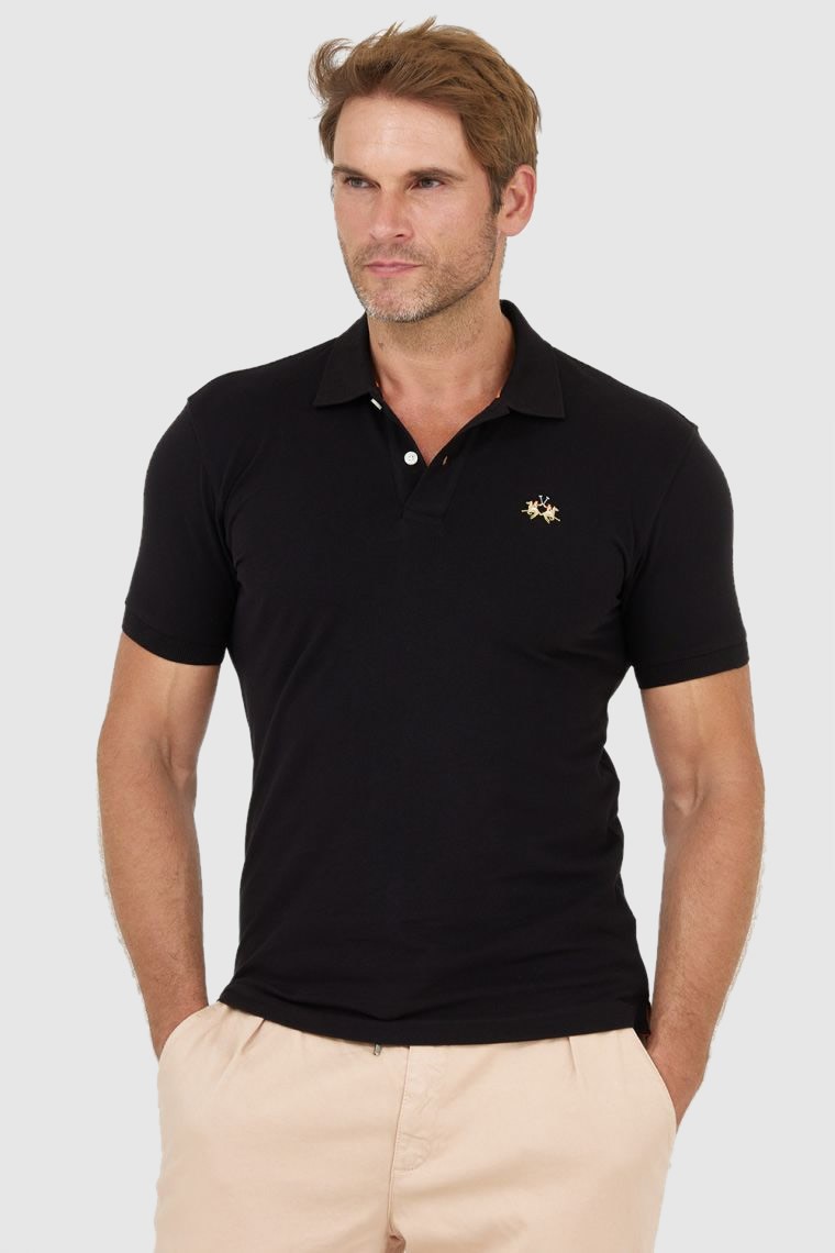 LA MARTINA Black polo shirt with small logo