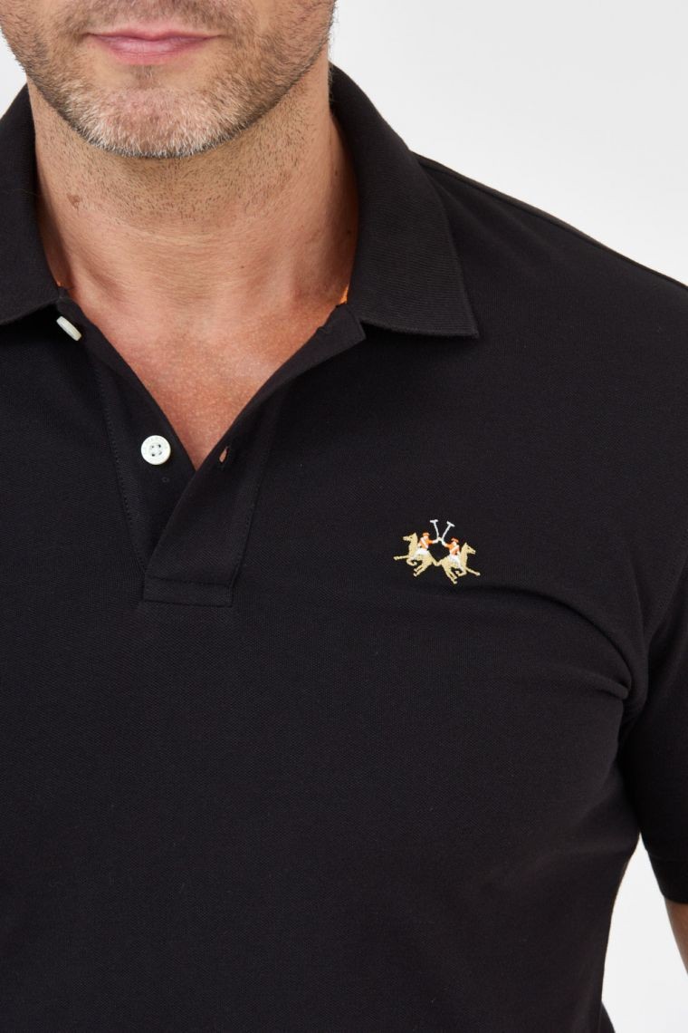 LA MARTINA Black polo shirt with small logo