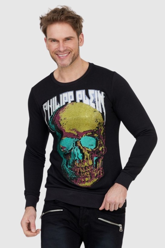 PHILIPP PLEIN Black men's Sweatshirt ls skull and plein