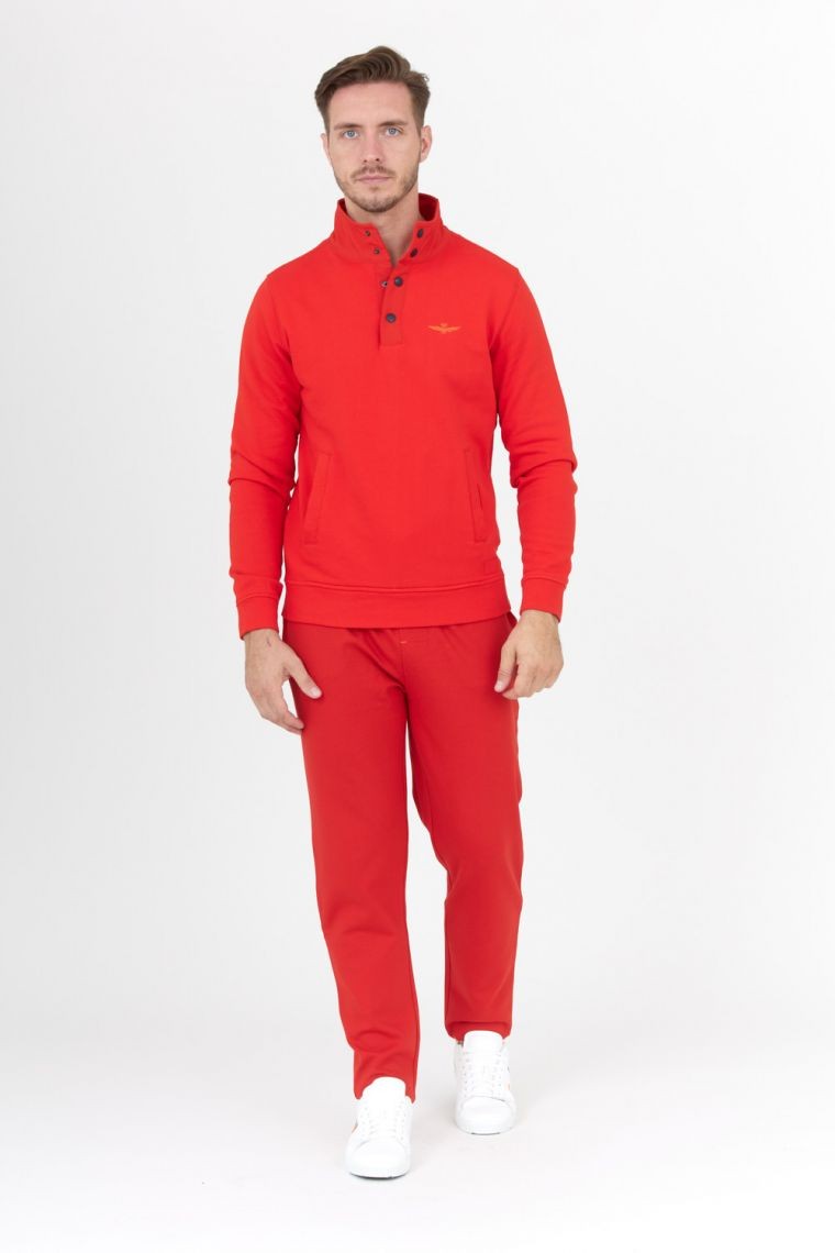 AERONAUTICA MILITARE Czerwona bluza męska na zatrzaski