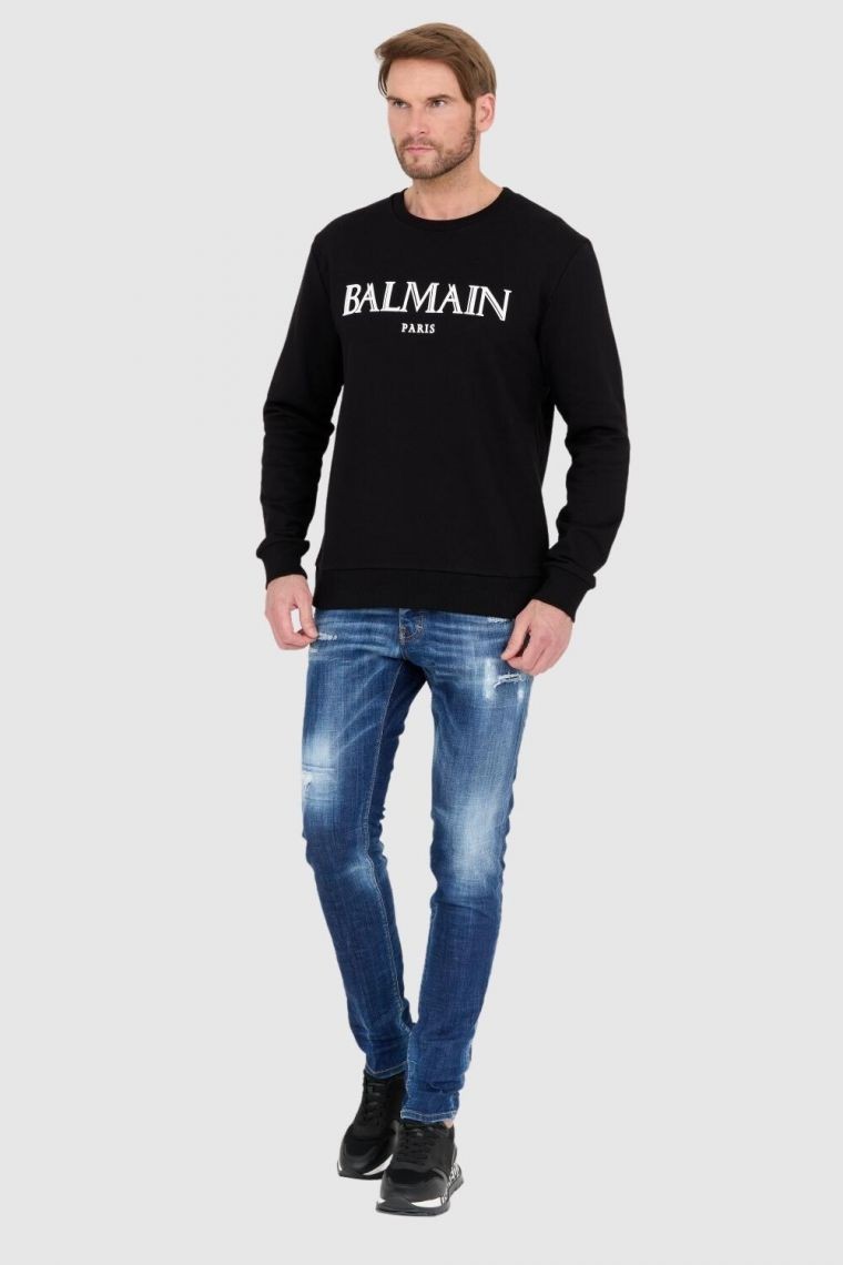 BALMAIN Black men's sweatshirt with large logo