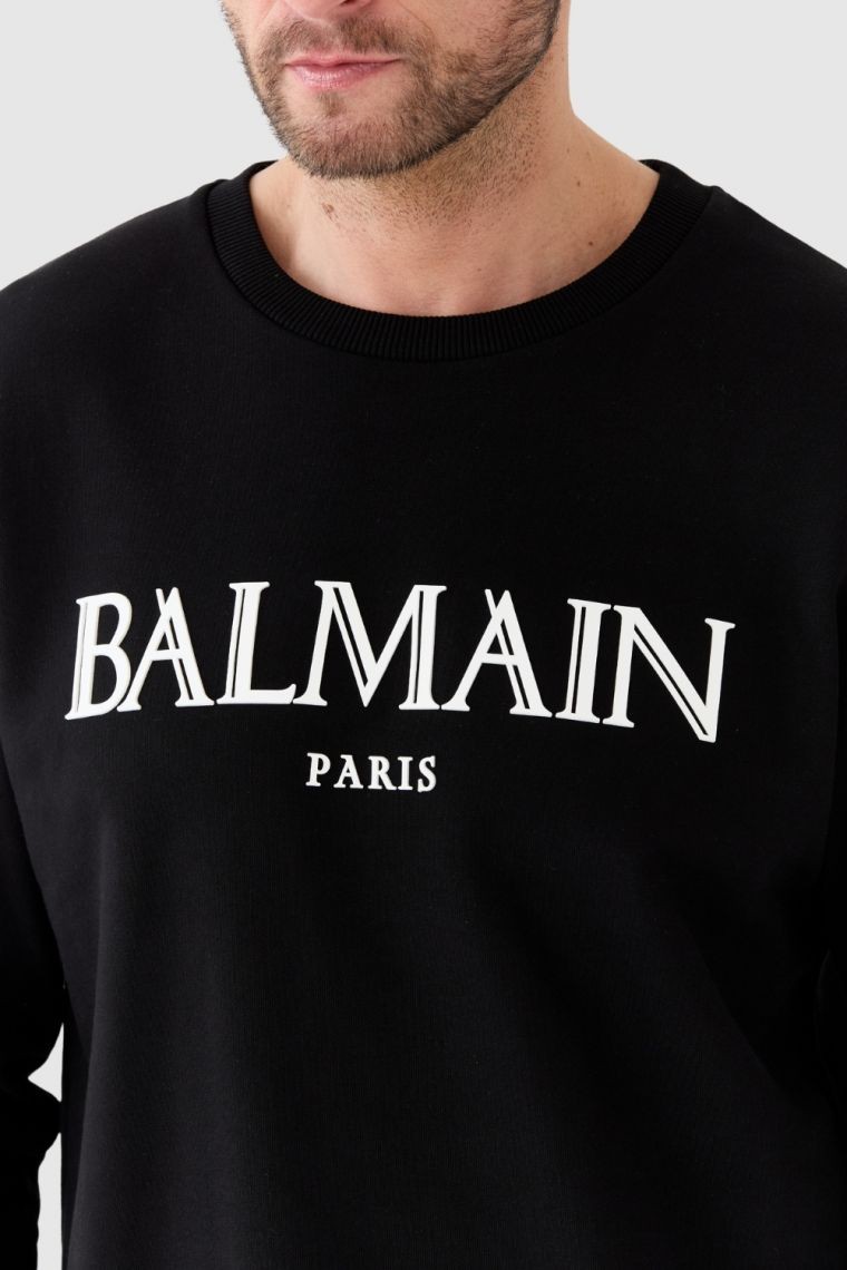 BALMAIN Black men's sweatshirt with large logo