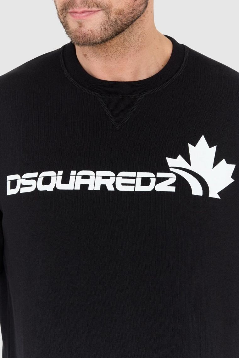 DSQUARED2 Black men's sweatshirt with white leaf logo