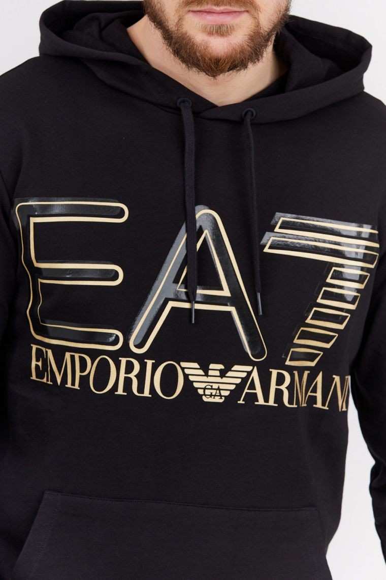 EA7 Black men's hoodie with gold logo