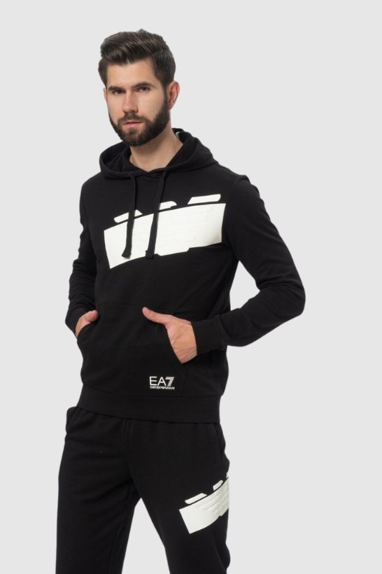 EA7 Czarna męska bluza z dużym białym logo