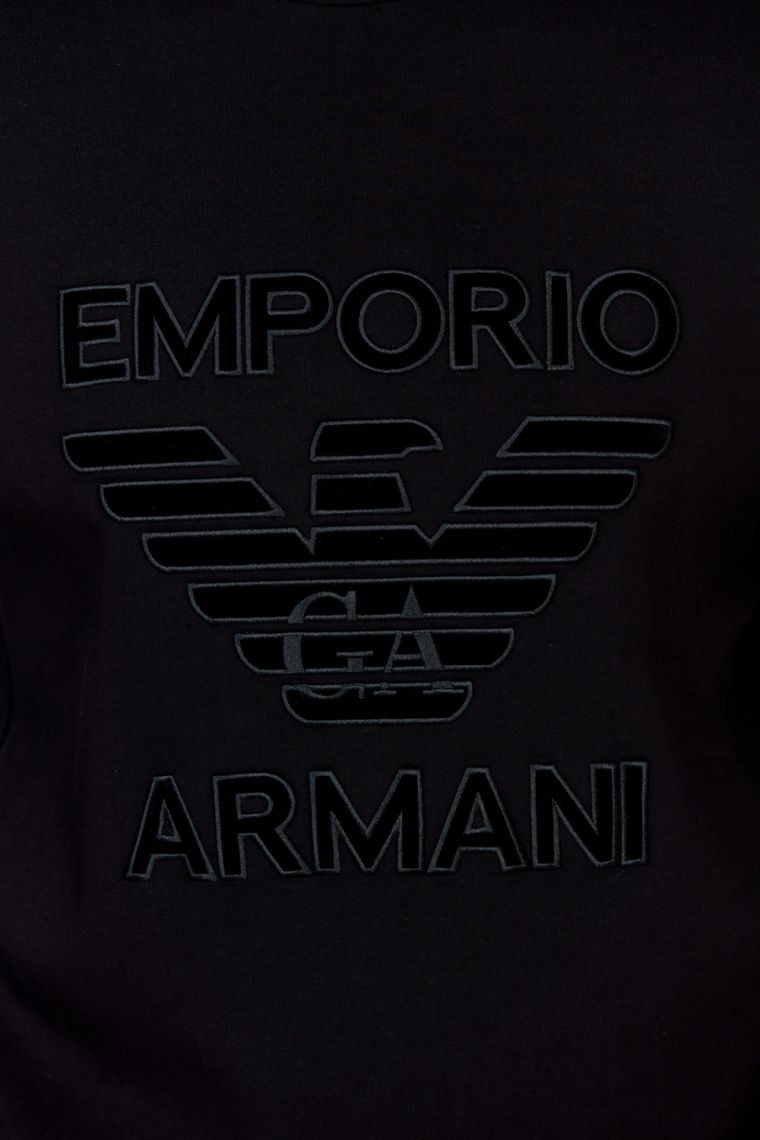 EMPORIO ARMANI Czarna bluza męska z aksamitnym logo