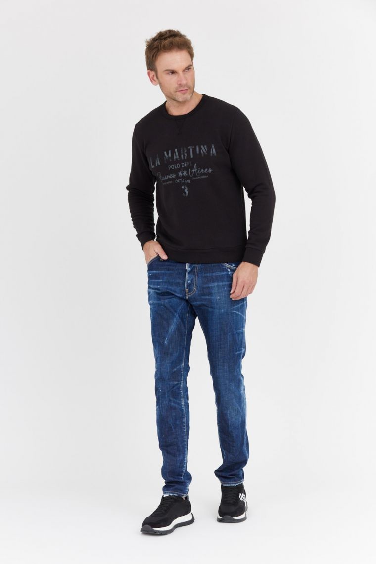 LA MARTINA Чорний чоловічий світшот з вінтажним логотипом