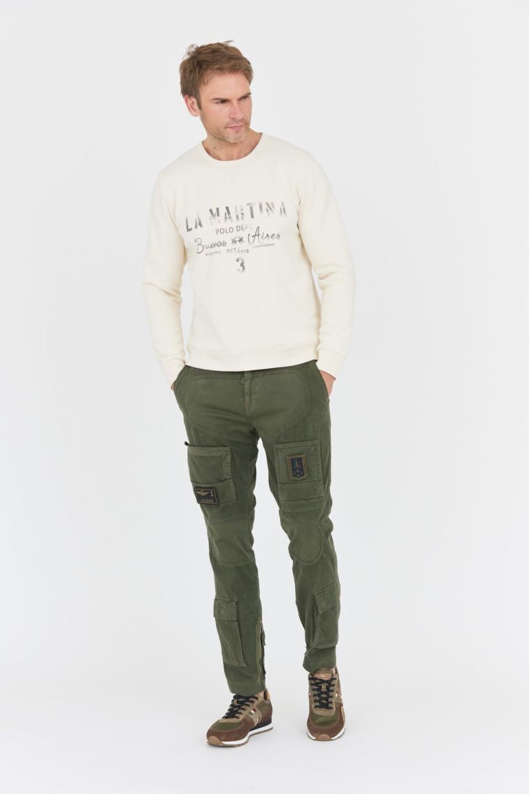 LA MARTINA Ecru men's sweatshirt with vintage logo