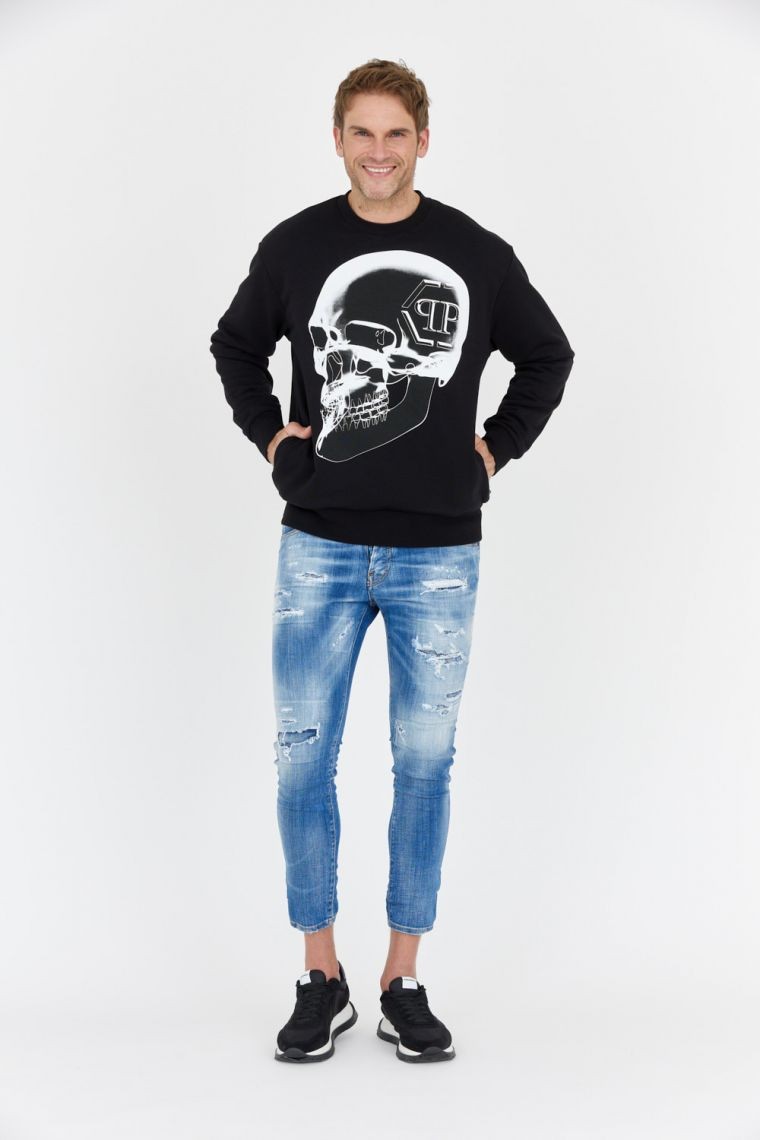 PHILIPP PLEIN Black men's x-ray skull sweatshirt