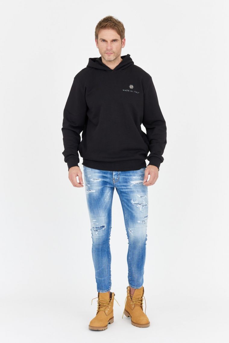 PHILIPP PLEIN Czarna bluza hexagon z kapturem